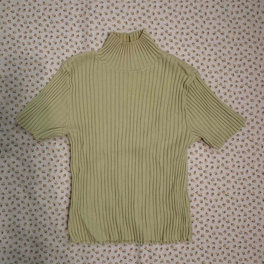 Ribbed Olive Green Turtleneck Top